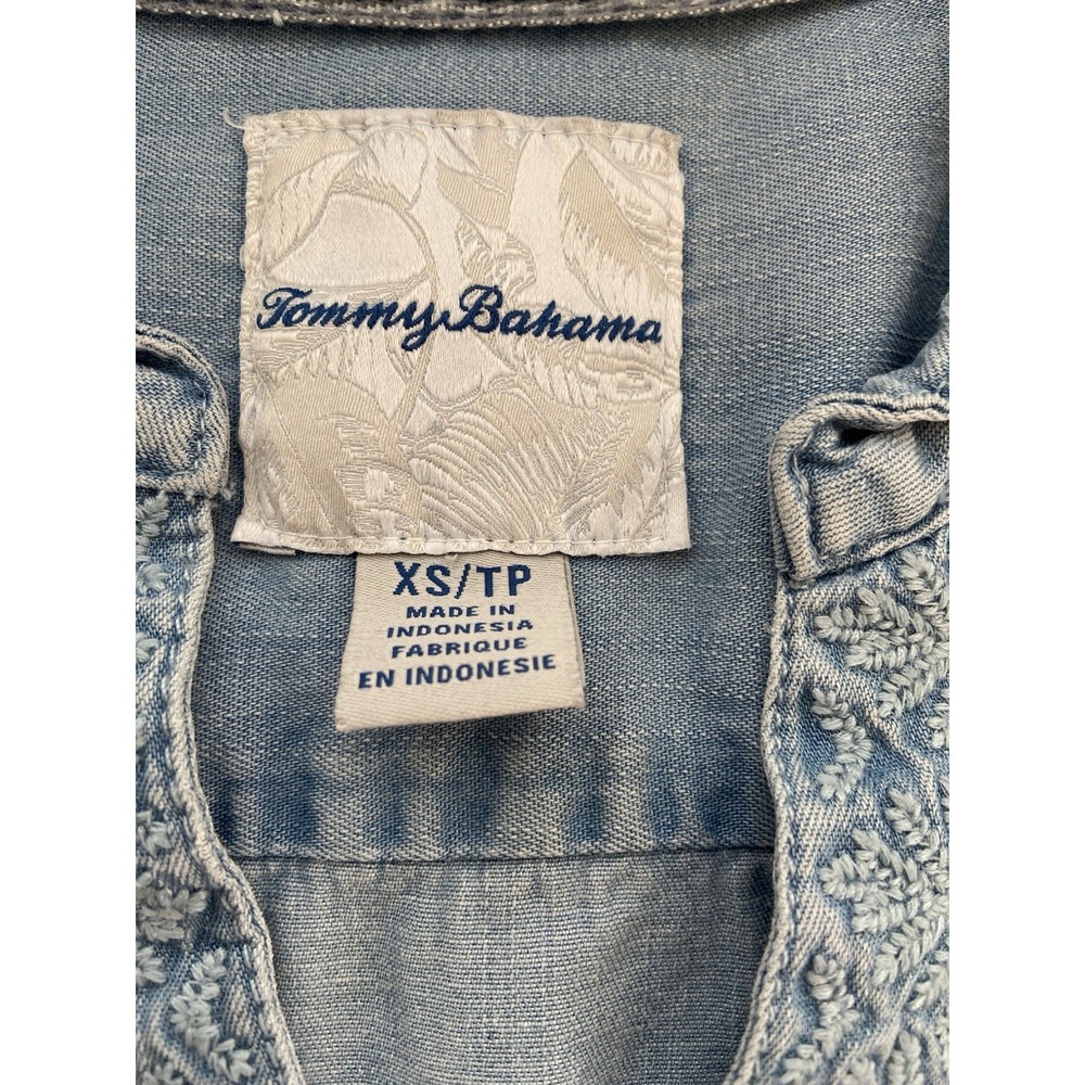 Tommy Bahama Top XS Chambray Embroidered Tunic Blue Long Sleeve Casual Shirt - Picture 5 of 9